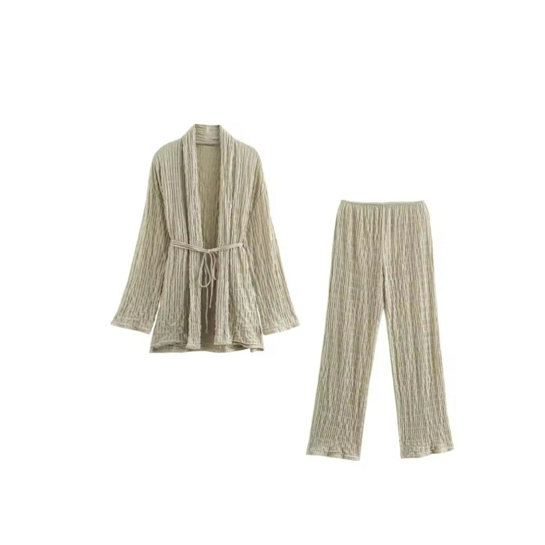 AURORA - Two-piece, jacket with tie belt & pull-on trousers